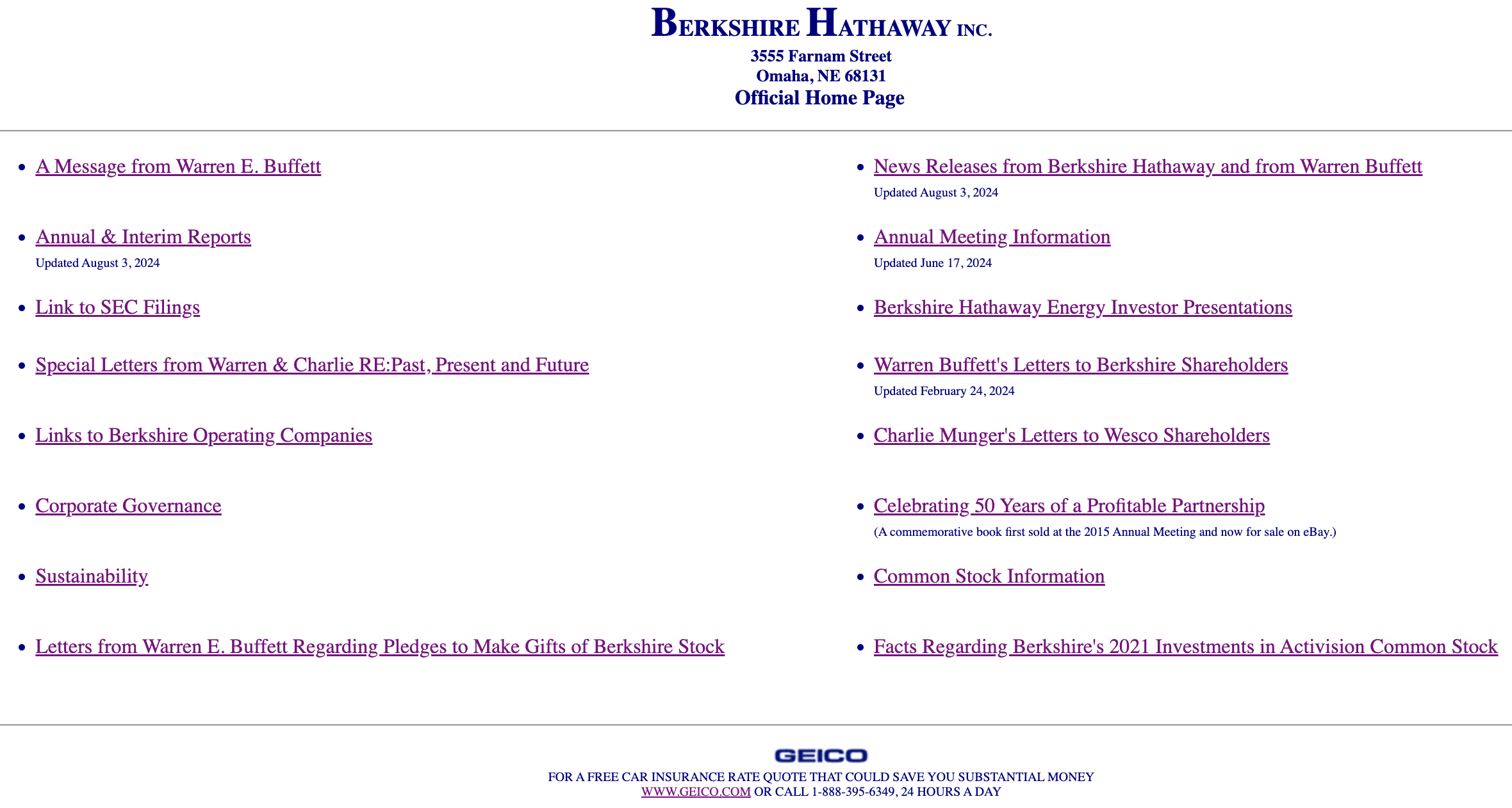 Berkshire Hathaway HomePage